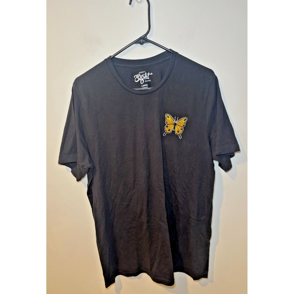 Eighty Eight Brand Mens Large Butterfly T-Shirt Black Cotton Streetwear
